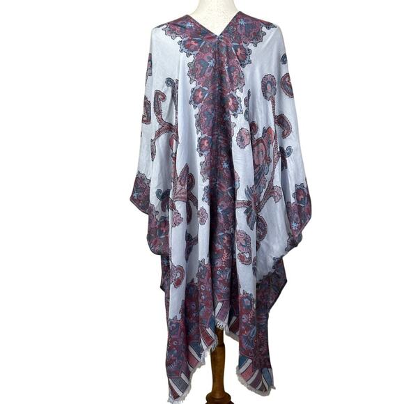 Chico's blue kimono, bohemian, global inspired, layering, eclectic, festival - Picture 3 of 6